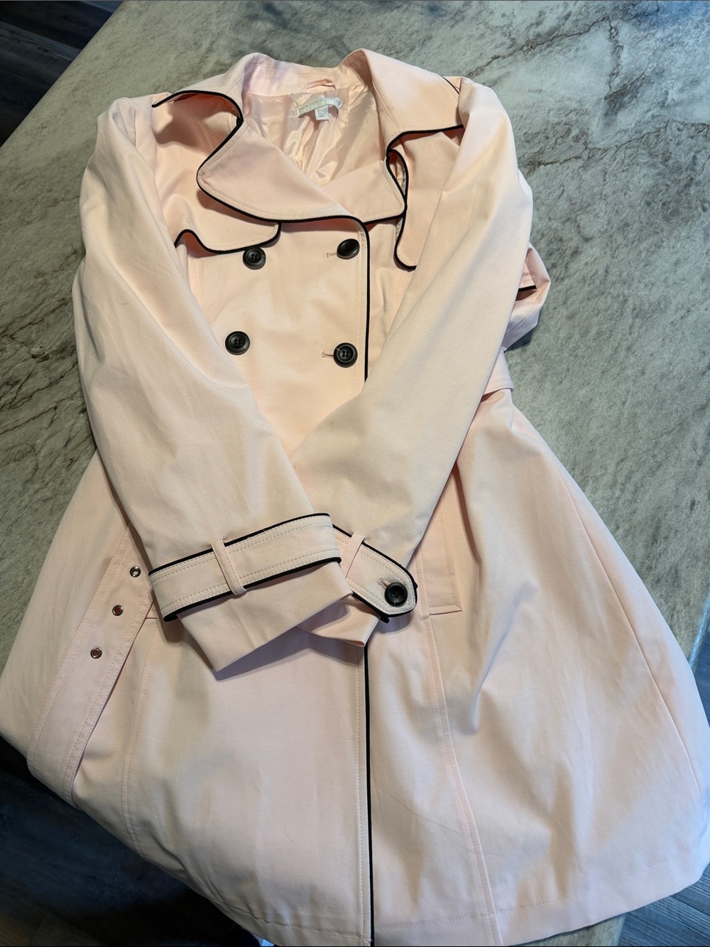 New York & Company Pale Pink Trench Coat with Contrast Trim
